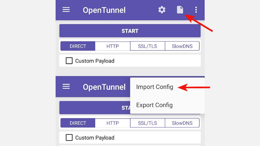 Import config Open Tunnel